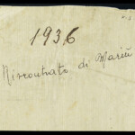Fascetta originale di condizionamento creata da Maria Pascoli per raccogliere materiale documentario del 1936 Fascetta originale di condizionamento creata da Maria Pascoli per raccogliere materiale documentario del 1936